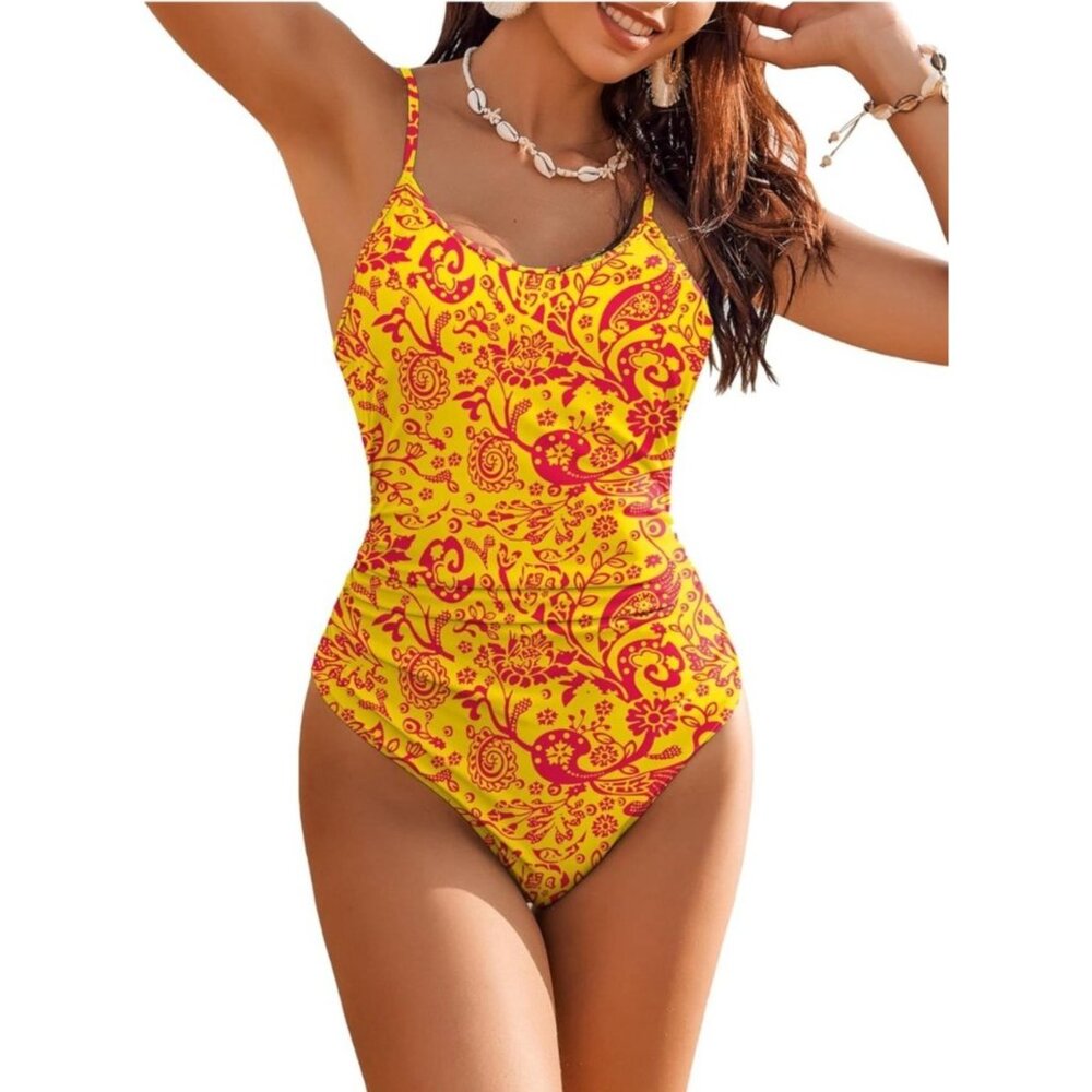 AIMAGE Womens One Piece Swimsuit Tummy Control Cutout Back Floral Size Medium